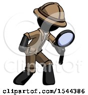 Poster, Art Print Of Black Explorer Ranger Man Inspecting With Large Magnifying Glass Right