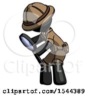 Black Explorer Ranger Man Inspecting With Large Magnifying Glass Left