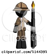 Black Explorer Ranger Man Holding Giant Calligraphy Pen