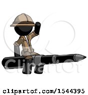 Black Explorer Ranger Man Riding A Pen Like A Giant Rocket