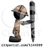 Black Explorer Ranger Man Posing With Giant Pen In Powerful Yet Awkward Manner