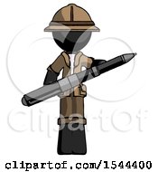 Black Explorer Ranger Man Posing Confidently With Giant Pen
