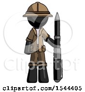 Black Explorer Ranger Man Holding Large Pen