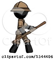 Poster, Art Print Of Black Explorer Ranger Man Holding Bo Staff In Sideways Defense Pose