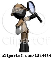 Poster, Art Print Of Black Explorer Ranger Man Inspecting With Large Magnifying Glass Facing Up