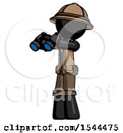 Black Explorer Ranger Man Holding Binoculars Ready To Look Left
