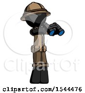 Black Explorer Ranger Man Holding Binoculars Ready To Look Right