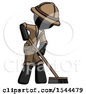 Poster, Art Print Of Black Explorer Ranger Man Cleaning Services Janitor Sweeping Side View