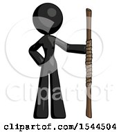 Poster, Art Print Of Black Design Mascot Woman Holding Staff Or Bo Staff