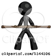 Poster, Art Print Of Black Design Mascot Woman Bo Staff Kung Fu Defense Pose