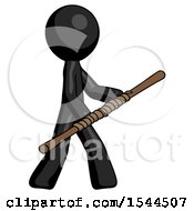 Poster, Art Print Of Black Design Mascot Man Holding Bo Staff In Sideways Defense Pose