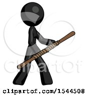 Poster, Art Print Of Black Design Mascot Woman Holding Bo Staff In Sideways Defense Pose