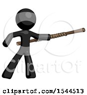 Poster, Art Print Of Black Design Mascot Man Bo Staff Pointing Right Kung Fu Pose