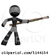 Poster, Art Print Of Black Design Mascot Woman Bo Staff Pointing Right Kung Fu Pose