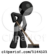 Poster, Art Print Of Black Design Mascot Man Cleaning Services Janitor Sweeping Side View