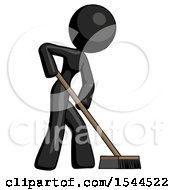 Poster, Art Print Of Black Design Mascot Woman Cleaning Services Janitor Sweeping Side View
