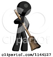 Poster, Art Print Of Black Design Mascot Man Sweeping Area With Broom
