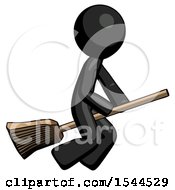Black Design Mascot Man Flying On Broom