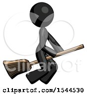 Black Design Mascot Woman Flying On Broom