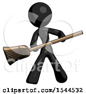 Black Design Mascot Woman Broom Fighter Defense Pose