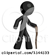 Poster, Art Print Of Black Design Mascot Man Walking With Hiking Stick