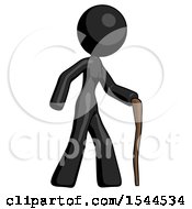 Poster, Art Print Of Black Design Mascot Woman Walking With Hiking Stick