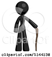 Poster, Art Print Of Black Design Mascot Woman Standing With Hiking Stick