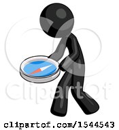 Black Design Mascot Man Walking With Large Compass