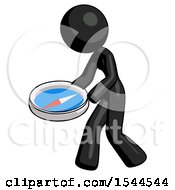 Black Design Mascot Woman Walking With Large Compass