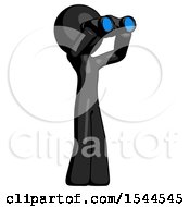 Black Design Mascot Man Looking Through Binoculars To The Right