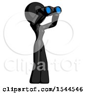 Black Design Mascot Woman Looking Through Binoculars To The Right