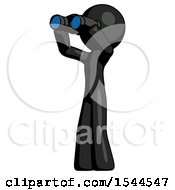 Black Design Mascot Man Looking Through Binoculars To The Left