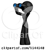 Poster, Art Print Of Black Design Mascot Woman Looking Through Binoculars To The Left