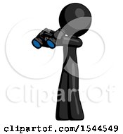 Black Design Mascot Man Holding Binoculars Ready To Look Left