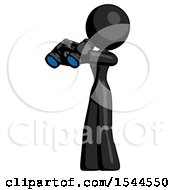 Black Design Mascot Woman Holding Binoculars Ready To Look Left