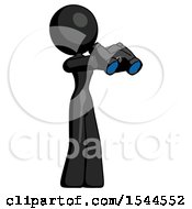 Black Design Mascot Woman Holding Binoculars Ready To Look Right