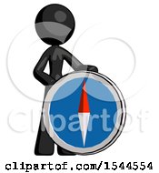 Poster, Art Print Of Black Design Mascot Woman Standing Beside Large Compass
