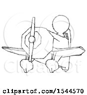 Sketch Design Mascot Man Flying In Geebee Stunt Plane Viewed From Below