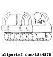 Sketch Design Mascot Man Driving Amphibious Tracked Vehicle Side Angle View
