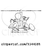 Poster, Art Print Of Sketch Design Mascot Woman Flying In Gyrocopter Front Side Angle View