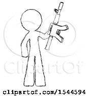 Poster, Art Print Of Sketch Design Mascot Man Holding Automatic Gun