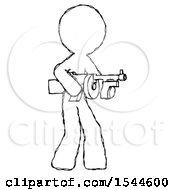 Poster, Art Print Of Sketch Design Mascot Man Tommy Gun Gangster Shooting Pose