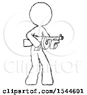 Sketch Design Mascot Woman Tommy Gun Gangster Shooting Pose