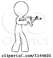 Poster, Art Print Of Sketch Design Mascot Man Shooting Automatic Assault Weapon
