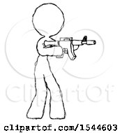 Poster, Art Print Of Sketch Design Mascot Woman Shooting Automatic Assault Weapon