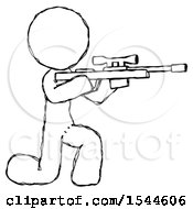 Sketch Design Mascot Man Kneeling Shooting Sniper Rifle