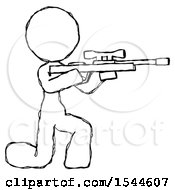Sketch Design Mascot Woman Kneeling Shooting Sniper Rifle