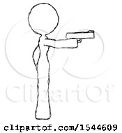 Poster, Art Print Of Sketch Design Mascot Woman Firing A Handgun