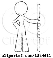Poster, Art Print Of Sketch Design Mascot Woman Holding Staff Or Bo Staff