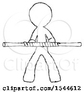 Sketch Design Mascot Man Bo Staff Kung Fu Defense Pose